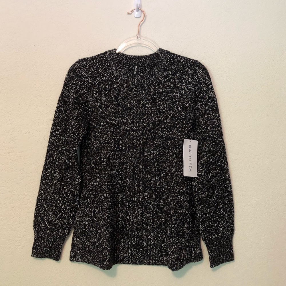 Athleta Sierra Crew Sweater XS Black Marl Relaxed Wool Blend New NWT